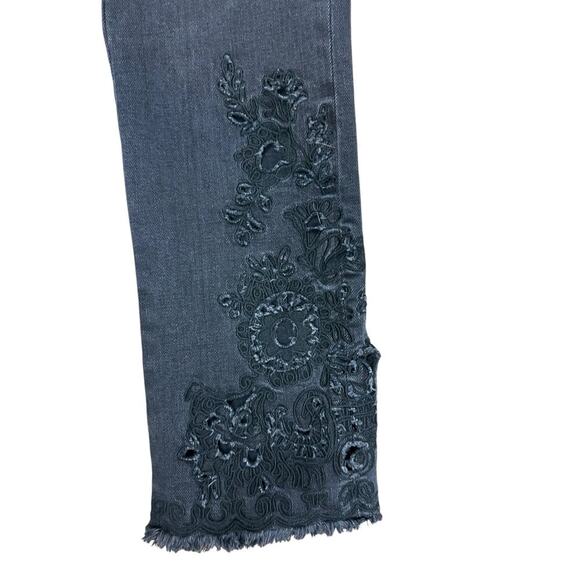 Free People Raw Hem Cutwork Cigarette Jeans Black Embroidered Crop Denim size 25 - Picture 9 of 12
